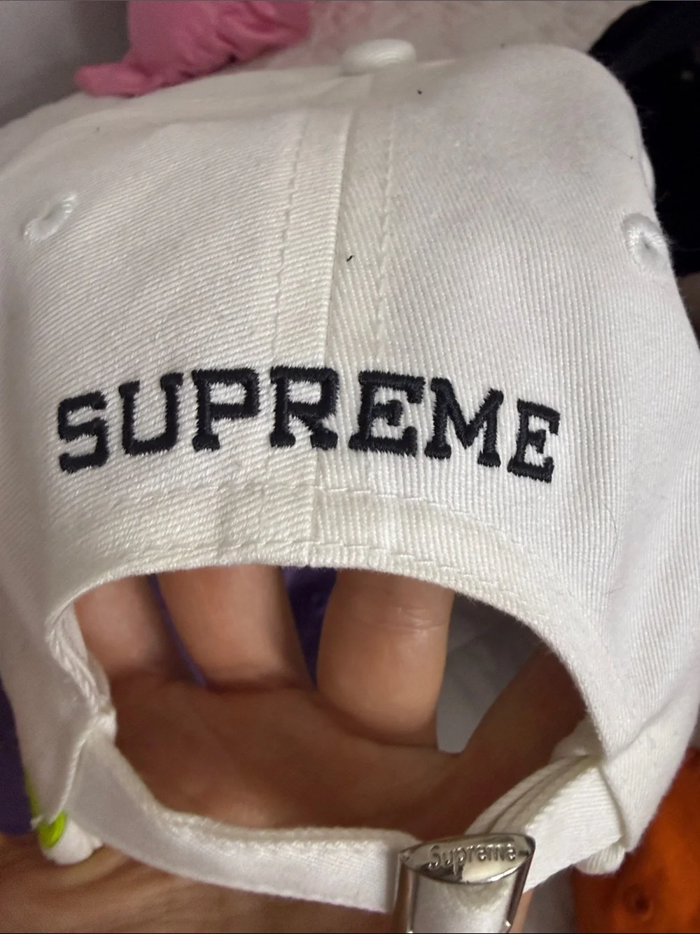 Supreme White Cap with Neon Green Logo and Trim